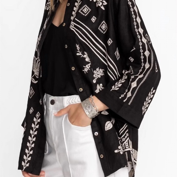 NWT Johnny Was Black Shirt Jacket Francis Kimono Sleeve Embroidered Sz XL New - Picture 1 of 6